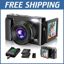 4K Digital Camera with Autofocus, 48MP Vlogging, 2 Batteries