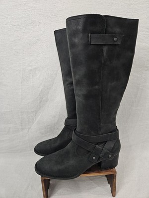 UGG Women's Leather Riding Boots, Knee High, Buckle Strap, Zip, Black, Size 10