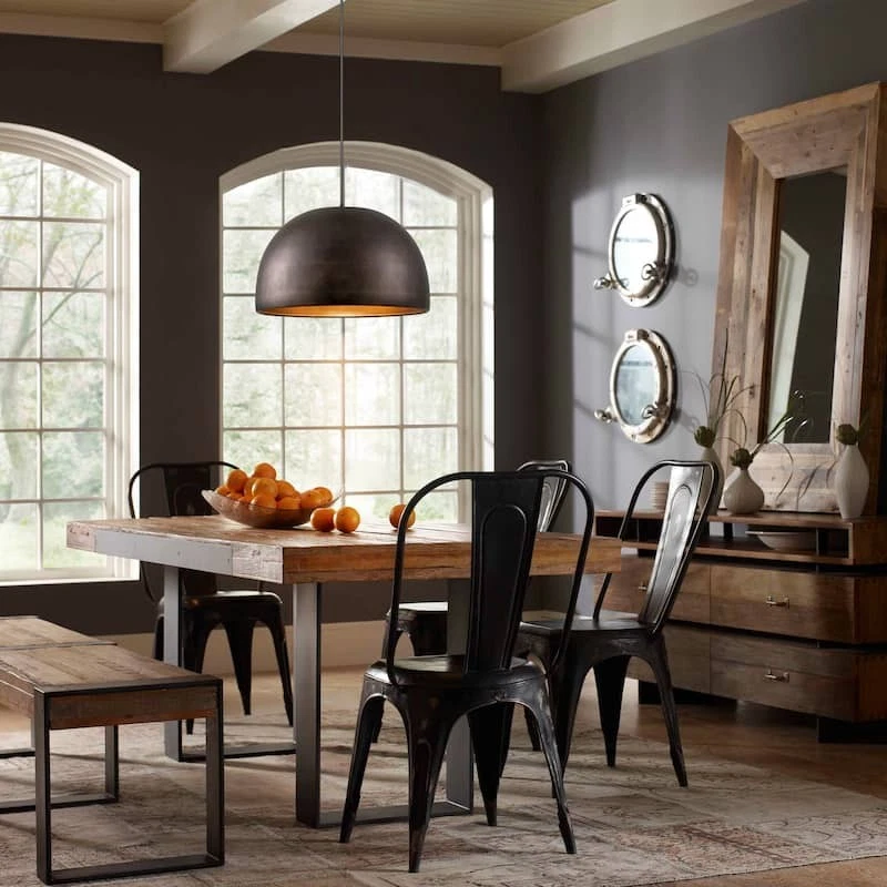 RRTYO Laufer 1 Luz Vintage Antiguo Marrón Cúpula Cocina Isla Colgante Luz Foto 3 de 4