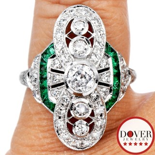 Estate Diamond 1.82ct Emerald 18K White Gold Navette Cocktail Ring 5.3 Grams NR