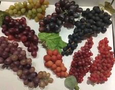 Lot of 8 Vintage Artificial Faux Rubber Grapes Large Bunches Multicolored