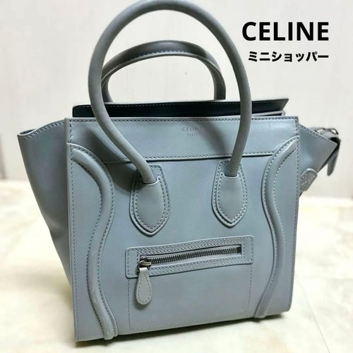 CELINE Luggage Mini Shopper Tote Bag Blue Leather Large Japan F/S USED