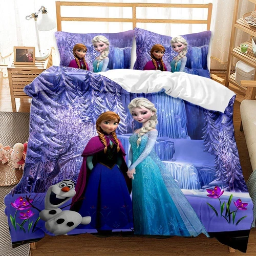 Set lenzuola bambini bambina 3D Anna Elsa principessa set lenzuola copripiumino - Foto 7 di 12