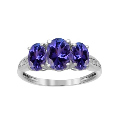Three Stone 2.85 Ctw Natural Tanzanite 925 Sterling Silver Women Wedding Ring