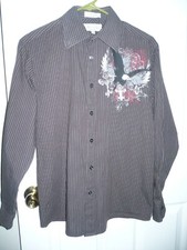 Mens Long Sleeve Dress Shirt Size SMALL by Eighty Eight Black Striped with Eagle