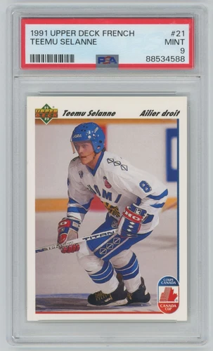 1991-92 UD Upper Deck French Rookie Teemu Selanne RC PSA 9 Winnipeg Jets #21