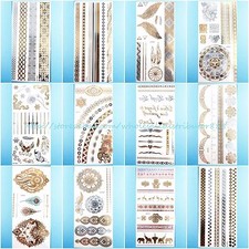12 sheets/lot flash tattoo metallic gold silver hipster wholesale