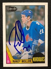 1987-88 O-PEE-CHEE HOCKEY CARD RANDY MOLLER #251 HAND SIGNED W/COA NRMT RANGE CF