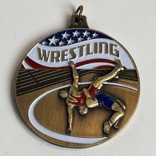 Vintage Bronze Medallion Medal USA Wrestling 3-D Action Image Uninscribed