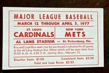 Vintage 1977 St Louis Cardinals/New York Mets Spring Training Ticket