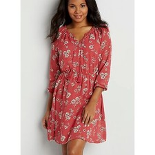 Maurices Womens Chiffon Dress Size 2X Pink Red Floral Brunch Peasantcore Prairie