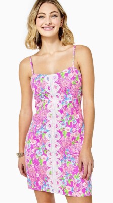 Lilly Pulitzer Shelli Amethyst Moms The Word Lace Front Tie Back Shift Dress
