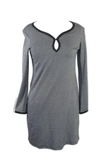 Studio M New Black White Long-Sleeve Jacquard Keyhole Shift Dress M $124