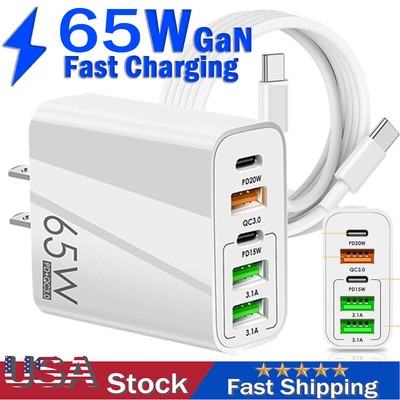 USB Charger 65W PD Quick Charge 3.0 Phone Adapter For Samsung Xiaomi Cell Phone