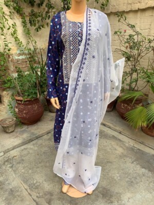 Pakistani Blue Ajrak Printed Straight Shirt 3-PCS Lawn Dress, Threadwork,L | eBay Pakistani Blue Ajrak Printed Straight Shirt 3-PCS Lawn Dress, Threadwork,L | eBay