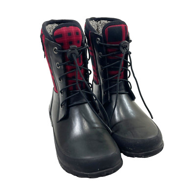 Kid's BOGS Amanda Plaid Red Black Waterproof Insulated Winter Boots Sz 1Y *Read