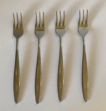 Lot 4 Vintage LEAF SPRIG EKCO EKS21 Cocktail Seafood Forks Stainless Steel Japan