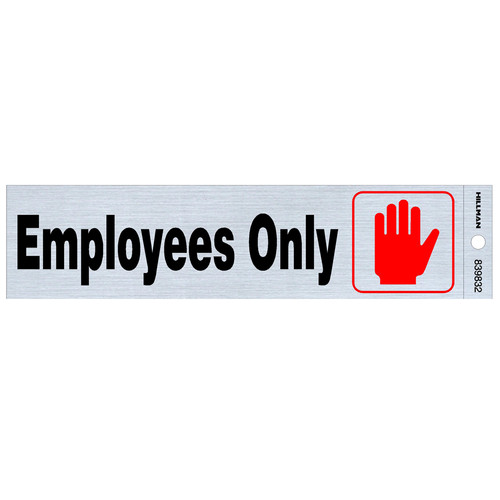 Hillman Black & Blue Nickel Mylar Self-Adhesive Employees Only Sign, 2 x 8" 839832