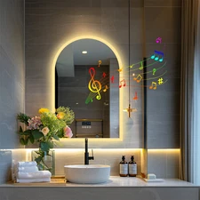 Arched LED Bathroom Mirror Anti-Fog Dimmable Bluetooth Touch 3 Colors Wall-Mount