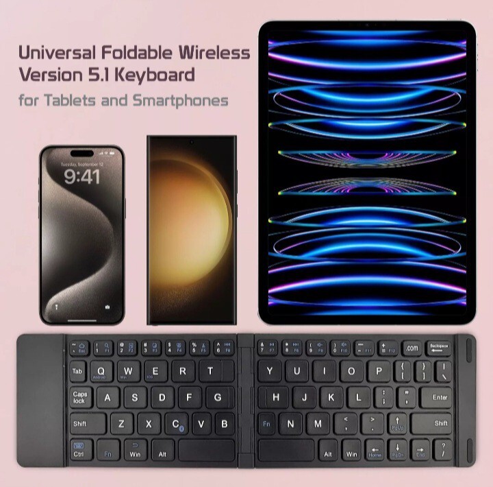 Fold-able Wireless Travel Keyboard Universal Version 5.1 Tablets & Smartphones