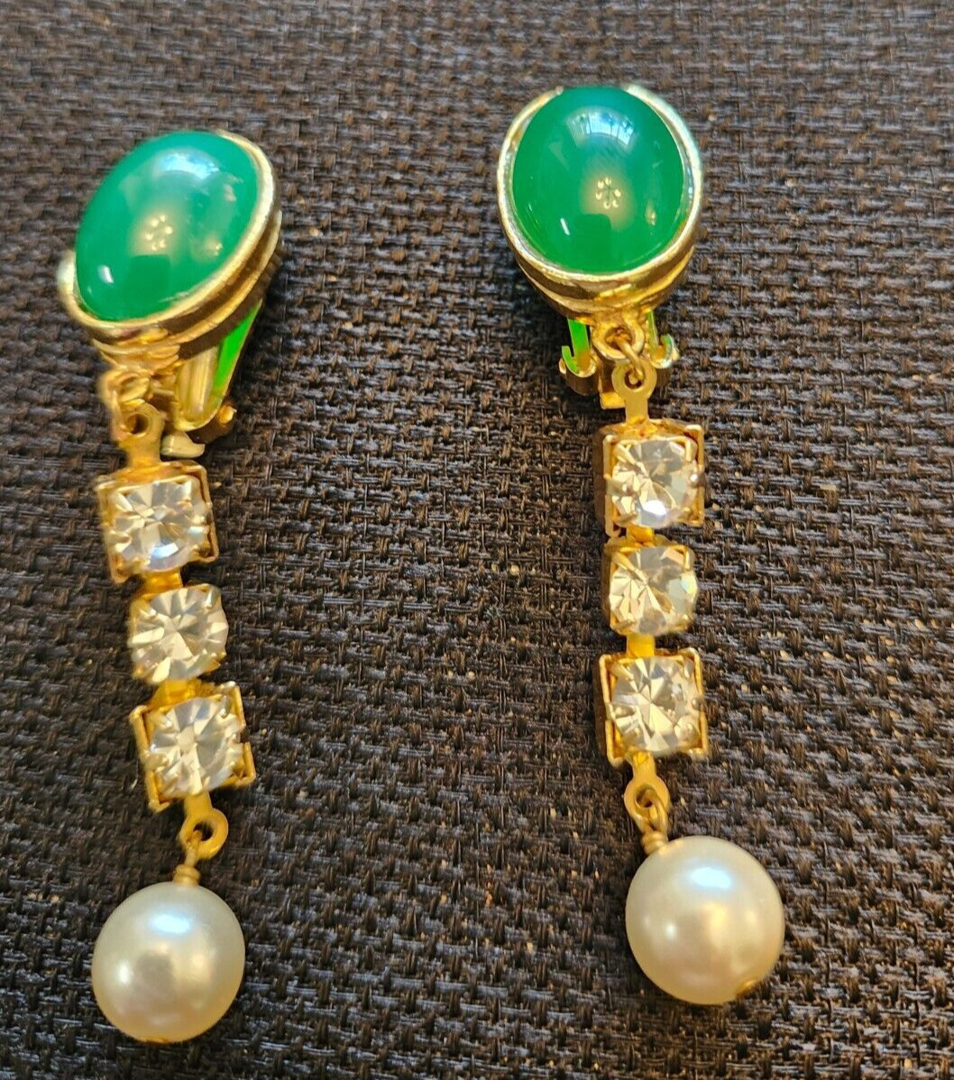 Kenneth Jay Lane Vintage 1970's Green Stone, Crys… - image 4