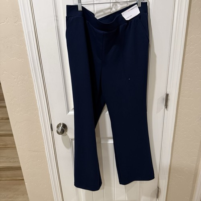 #ad New Liz Claiborne Women#x27;s Blue Pull On Straight Mid Rise Pants Sz XL $30.00