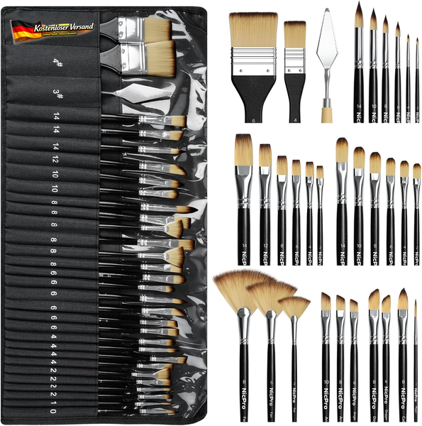 Nicpro 30 StüCk Pinselset Acrylfarben, Professionelle Malpinsel& Aquarellpinsel-image