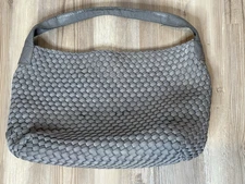 Naghedi Large Marais Hobo Bag Gray Woven Neoprene Faux Leather Handle - Damaged