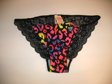 VICTORIA SECRET PINK LEOPARD FLORAL LACE VINTAGE STRING BIKINI PANTIES LARGE NEW