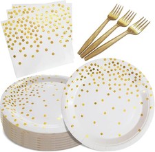 White  Gold Paper Plates Napkins Party Supplies,Disposable Gold Dot Paper