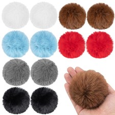 12 PCS Faux Fur Pom Poms Hats Fluffy Balls Elastic Loop Craft 2.8 Inch Size
