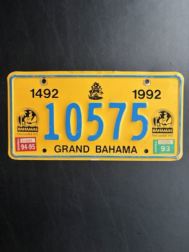 1992 Grand Bahama License Plate 93,94,95 Stickers 10575 1492 1992 Base
