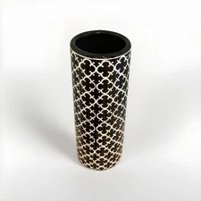 LANDCHY Umbrella Stand Porcelain Ceramic Modern Moroccan Black White Print 24”