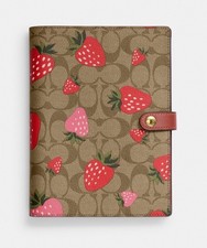 NEW Coach Notebook with Wild Strawberry Print in Signature Canvas CH386 Khaki