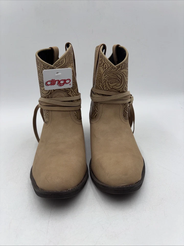 Dingo VALERIE Taupe Floral Tooled Knotted Pull On Western Boots Women’s 7.5 M - Image 2 of 4