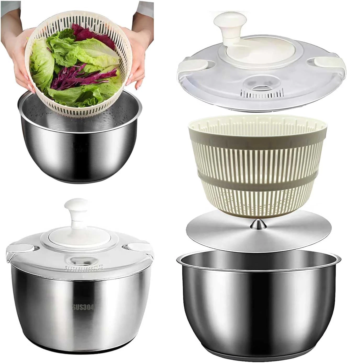 Large 5.3QT Salad Spinner - Quick Spin & Drain, Multi-Use Colander
Opens in a new window or tab
