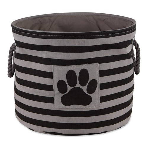 5743 Pet Storage Collection Striped Paw Patch Bin, Medium Round, Black