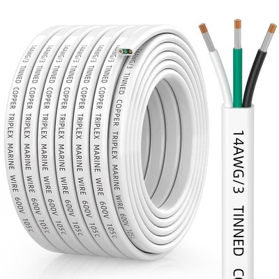 14 Gauge Wire, 14/3 Triplex Cable, IP68 Waterproof/Oxygen-Tinned Copper Stran...
