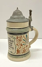 S P Gerz 0.5L Stein #229 Pewter Lid Multi Color German Interesting History