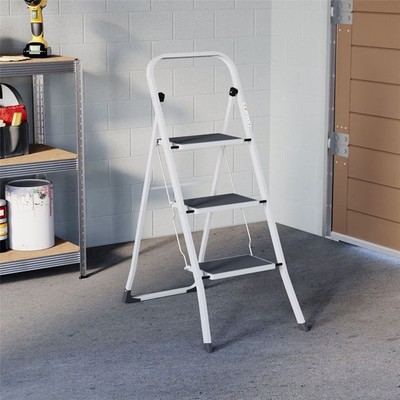 3 Stufen Leiter klappbar Eisen Hocker sicher rutschfeste Trittmatte weiß schwarz DIY