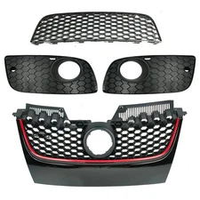 Main Hex Mesh Grille Glossy Black W/ Red Trim for VW GTI Jetta 2006 - 2009