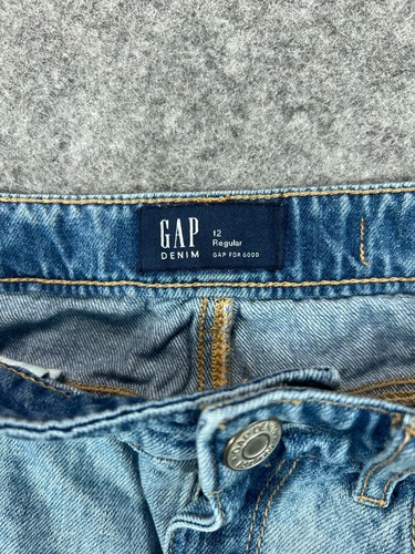 GAP Denim Skirt Tween Teen Girls 12 Blue Adj Waist Distressed Raw Hem Pockets - Picture 7 of 8