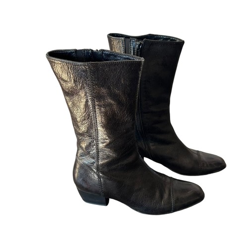 Lavorazione Artigiana Black Leather Calf Side Zip Designer Fashion Boots 38 US 8 - Picture 2 of 7