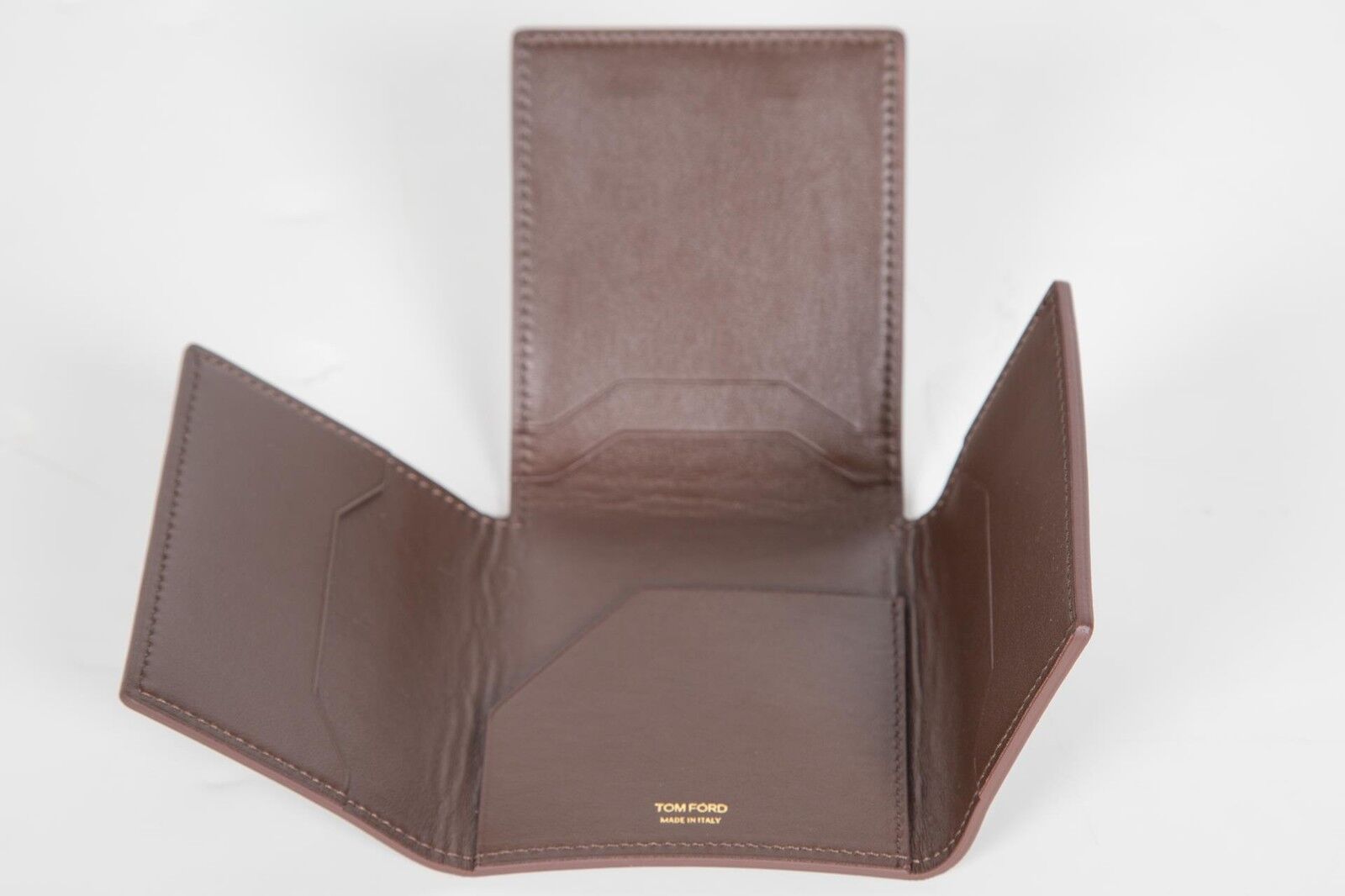 Tom Ford New Smooth Brown 100% Calf Leather 4 Panel Wallet Card Holder Italy