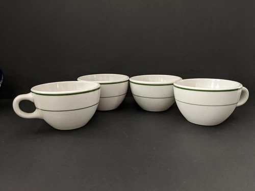 Set of 4 Shenango Restaurant Ware Coffee Cups Teacups Green Stripe C Handle VTG