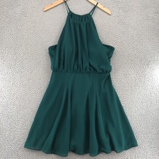 Lulus Dress Women Large Mesmerizing Moment Skater Green Mini Chiffon Halter Neck