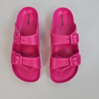 Pretty Little Thing Womens 7 Hot Pink Buckle Up Casual Beach Slide On  Sandals | eBay