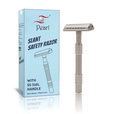 Premium Pearl Shaving Double Edge Safety Men's Razor Semi Slant Stainless Steel
