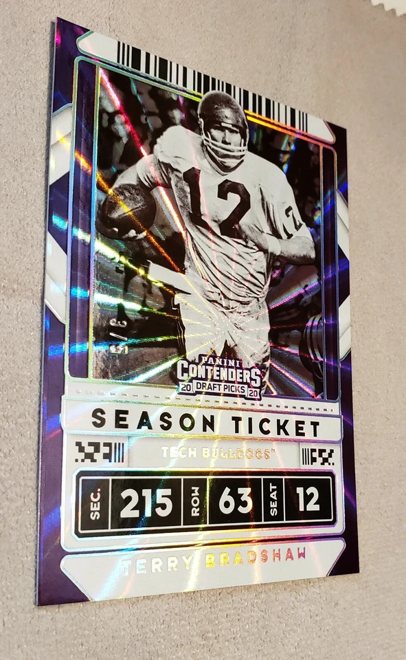 Terry Bradshaw 2020 Contenders FAME /5 LA Tech Steelers silver refractor Prizm - Image 3 of 4