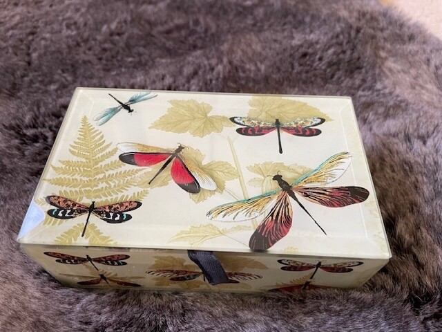 Glass Dragonfly Jewlery Box with attached lid